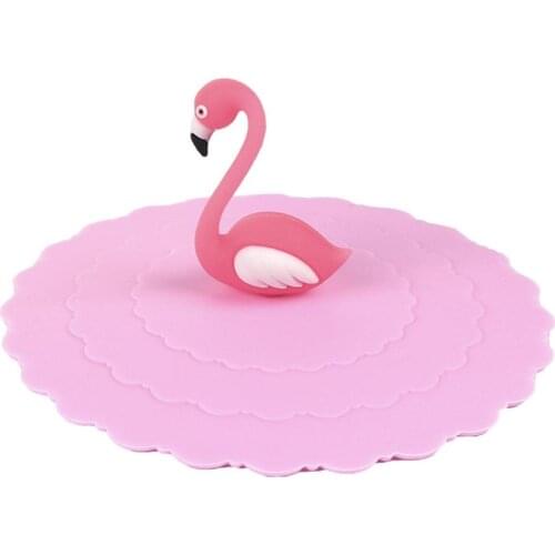 Cute Cup Lid Bowl Cover Suction Silicone Anti-dust Seals Glass Leakproof Flamingo Mugs Tea Cup Lids Diameter 12.8cm