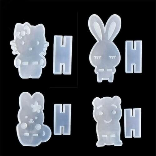 Cat/Rabbit/Bear Shape Silicone Molds Mobile Phone Stand Translucent Mould Manual Epoxy Mold Cake Decorating DIY Baking Tools
