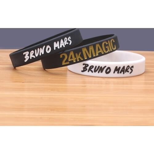 1PC Pop Star Bruno Mars Silicone Bracelets&Bangles Black White Song 24K Magic Silicone Wristband Music Lover Fans Gifts SH210