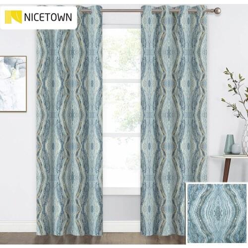 NICETOWN Print Blackout Curtains for Living Room with Tree Stripe Pattern Room Darkening Energy Saving Drapes for Bedroom