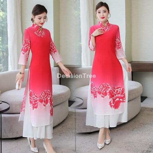 2021 Traditional Chinese Style dress qipao traditional flower print dress qipao cheongsam dresses oriental dress Party Costumes