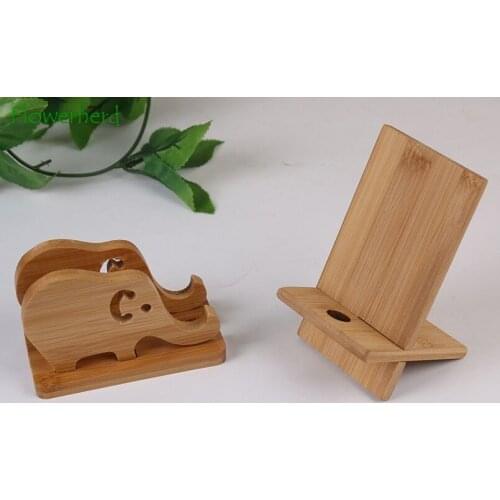 Creative Bamboo Mobile Phone Holder with Charging Hole Cartoon Elephant Mobile Phone Holder Lazy Stand Watching Drama Artifact