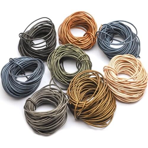 5 Meters/Lot 2MM Width Multi Colour Genuine Cow Leather Round Thong Cord DIY Bracelet Findings Rope String For Jewelry Making