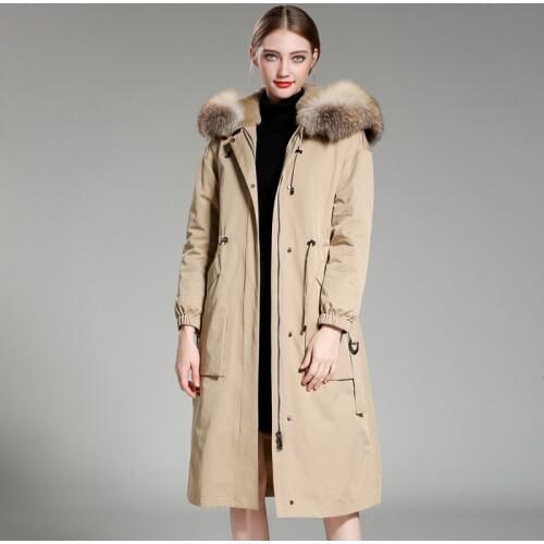 Real Coats and Jackets Women 2020 Winter Warm Long Parka Natural Big Fur Collar Hooded Coat Overcoat ropa chaqueta mujer