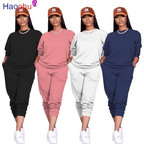 HAOOHU Fashion Solid Womens Set Outfits Acitve Sweatshirt and Jogger Pants Two Piece Set Sport Casual Tracksuit Sweatsuit