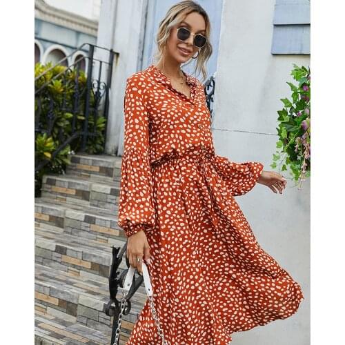 Boho Printing Dress Women Long Sleeve Maxi Long Dresses Autumn Winter Vestidos Elegant V-Neck Beach Dress Female Roupa Feminina