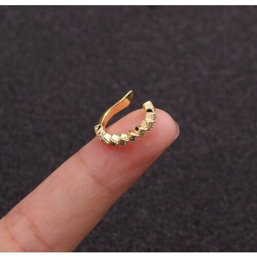 1 pcs Elegant Micro Pave CZ No Piercing Ear Bone Clip Cuff Earring Women Trendy Gold Color Wave Round Circle Cuff Earrings