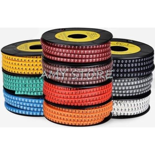 1000Pcs 0 to 9 number 2.5mm2 Cable Wire Marker Spiral Wrapping Colored 18AWG-12 AWG EC-1