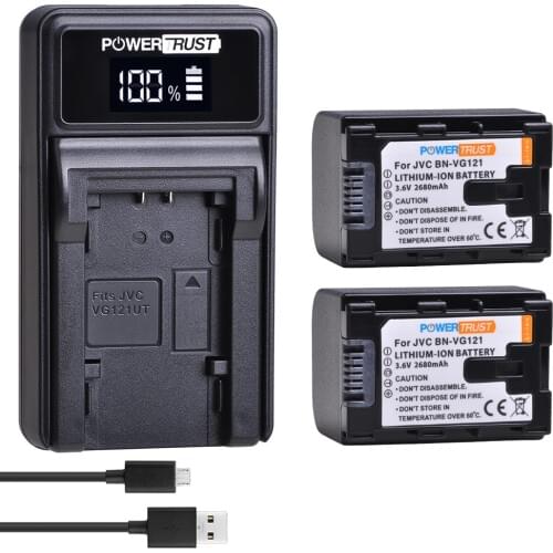 1X 2680mAh BN-VG121 VG121U VG121US Battery and LED USB Charger for JVC Everio GZ-E Series BN-VG138 BN-VG107U VG114 Batteries