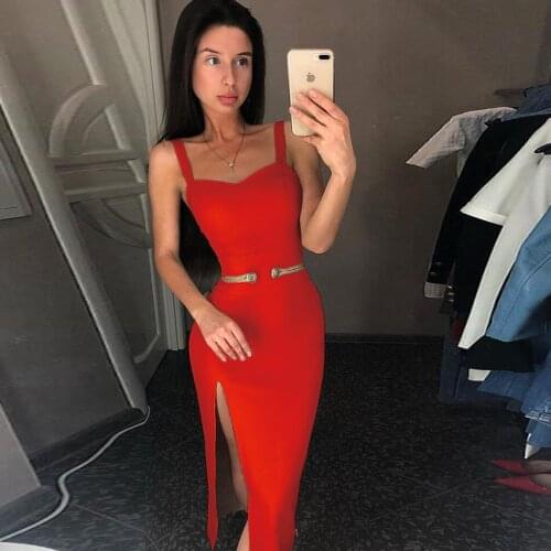 2021 New Summer WomenS White Red Bandage Dress Female Fashion Party Dress Sexy Bodycon Split Fork And Knee Dress