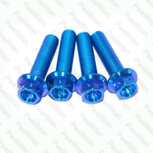 4 PCS Titanium Alloy Flange Bolts M6 X 25mm Ti Screw Hexagon Hex Head Blue Color for Motorcycle Repair Mountain Bike Fasteners