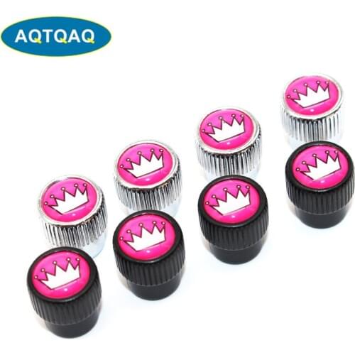 4 Pcs/Set Zinc Alloy Pink Crown Style Tire Valve Stem Cap Tire Wheel Stem Air Valve Caps for Auto Cars