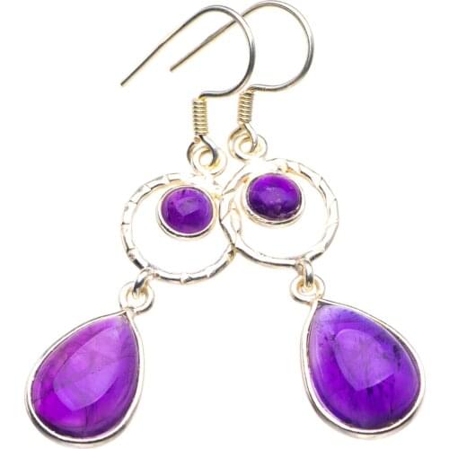 Natural Amethyst Handmade 925 Sterling Silver Earrings 2" D3652