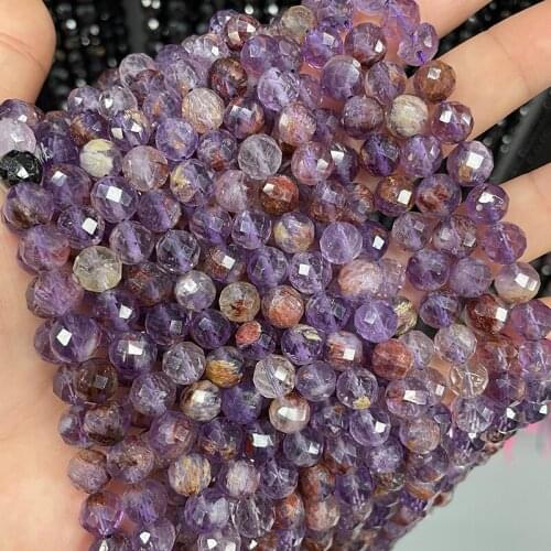 Diamond Faceted Natural Stone Purple Ghost Phantom Quartz Beads 6mm 8mm 10mm Round Loose Beads For DIY Bracelet Jewelry Making