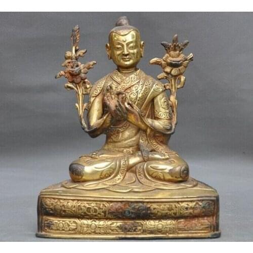 Antique Tibet Buddhism Bronze Gilt Je Tsongkhapa Lama Tsong Khapa Buddha Statue