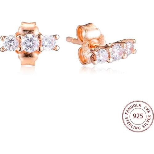 Authentic 925 Sterling Silver Earring Rose Color Sparkling Elegance Stud Earrings For Women Earings Fashion Jewelry Wholesale