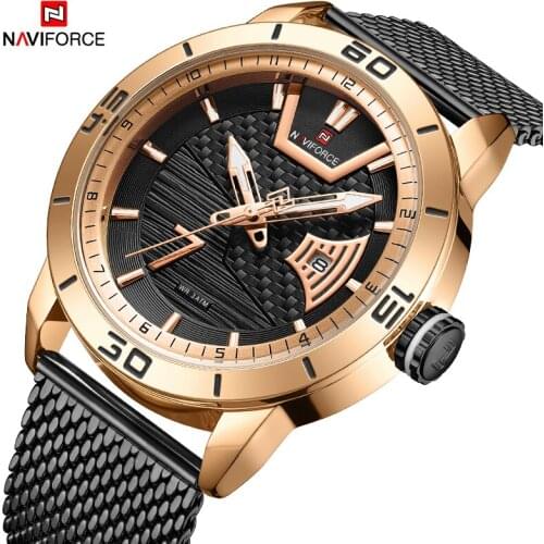 2021Men’s Watch Brand Top Luxury New NAVIFORCE Men Black Watch Stainless Steel Strap Waterproof Quartz Date Display Wrist Watch