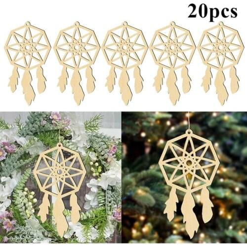 20pcs Catch Dream Net DIY Wooden Catch Dream Net Hung Accessories Creative Wall Ornaments Dream Catcher Home Decoration Pendant