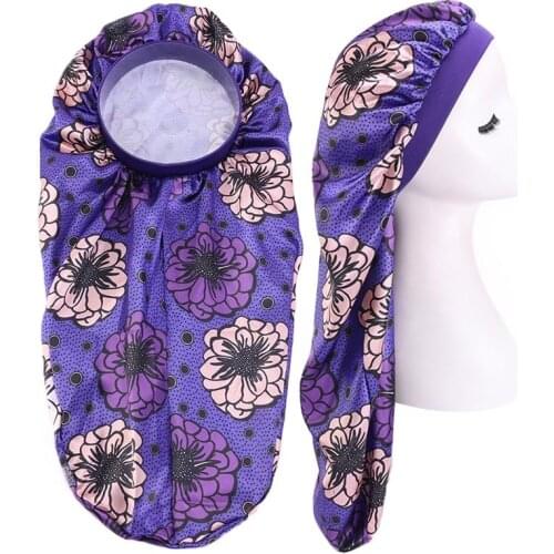African Print Long Tube Bonnet Night Sleep Hair Cap Satin Silky Hair Care Cap Turban Street Style For Ladies Fashion Headscarf