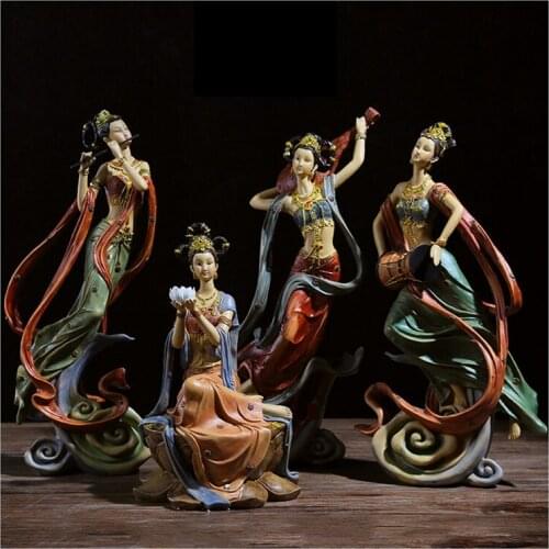 Creative Ancient Art Flying Goddess Figurine Handwork Cabinet Eco-friendly Resin Decoration Chinese Style Home Desk Ornaments
