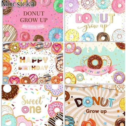 Mocsicka Donut Birthday Backdrop Girls Sweet Donut Grow Up Party Decorations Sprinkles Birthday Party Photography Background