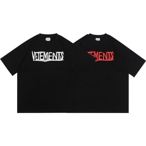 Vetements Short-sleeved Female Couple Loose Street Hip-hop Trend T-shirt Mens Cotton Round Neck Letter Print 08
