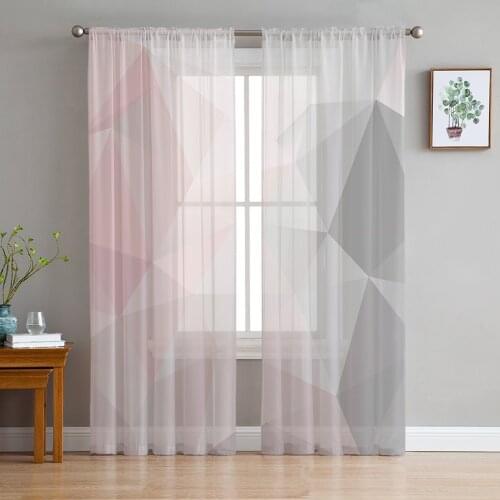 Geometric Gradient Triangle Tulle Curtains For Living Room Bedroom Voile Curtain Home Decoration Sheer Balcony Door Curtain