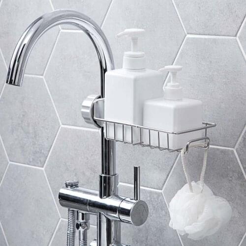 Sponge Holder Stainless Steel Faucet Rack Kitchen Faucet Sink Storage Drain Rack Shower Rod Rack Kitchen Bathroom Accessories