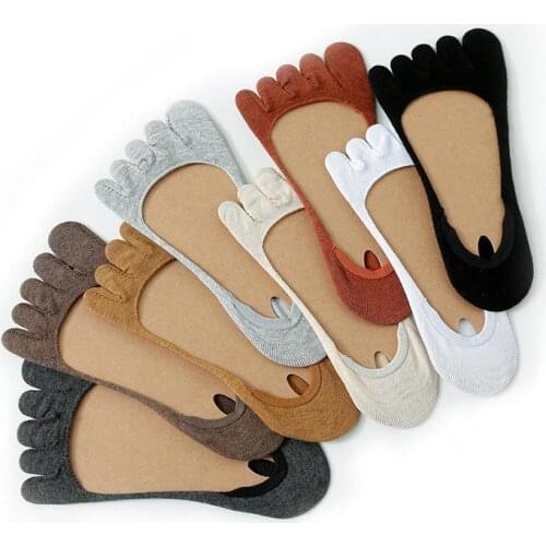 Cotton Five Finger Socks Women Summer Invisible Cotton Socks Silicone Non Slip Five Toe Socks