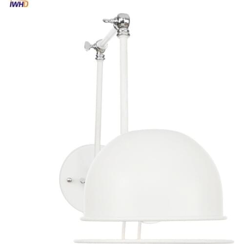 IWHD White Swing Long Arm Wall Light bedroom Stair Mirror Beside Loft Decor Industrial Vintage Wall Lamp LED Applique Murale