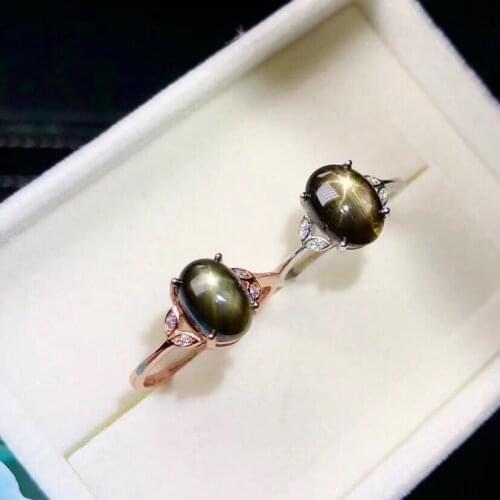 Fashion Lovely Natural black Star Sapphire gem Ring S925 Silver Natural Gemstone Ring Women party gift fine Jewelry