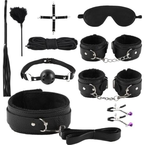Leather 10 Pcs/Set Handcuffs Alternative Bdsm Props To Punish Slaves Nipple Clamp Torture Yoke Adult Flirt Toys Bondage Couples