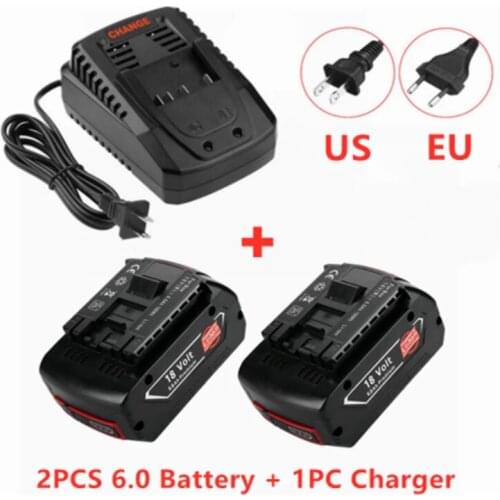2PCS18V 6000mAh Rechargeable lithium ion Battery For Bosch 18V 6.0Ah Backup Battery Portable Replacement BAT609, BAT609G, BAT611
