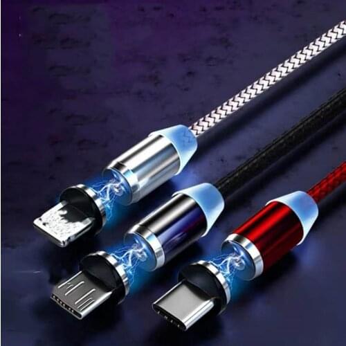 Black Red Magnetic Cable Micro USB Type C Magnetic Charge Charger Cable for iPhone Huawei Samsung Android Mobile Phone 1m cable