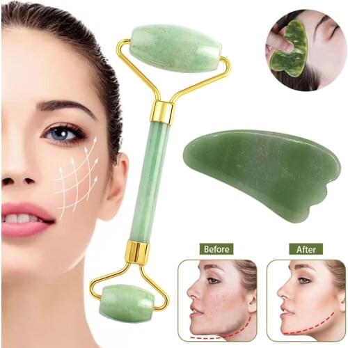 Massager For Face Jade Roller Facial Skin Care Tools Natural Gouache Scraper Body Back Beauty Slimming Massagers Roller Set