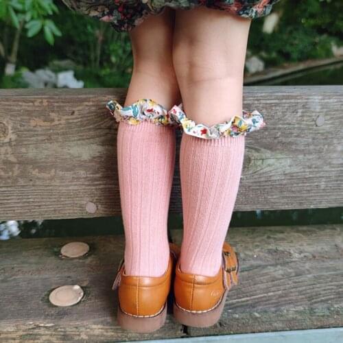 Cute Girls Socks With Lace Breathable Soft Childrens Cotton Sock Girls Knee Hight Sock Princess Infant Baby Long Tube Sock