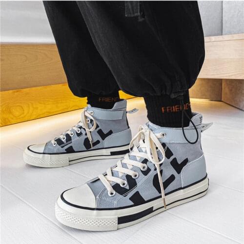 New Arrival Blue Canvas Sneakers Men Platform Shoes Comfortable High Top Mens Canvas Shoes Trend Designer Men Vulcanized Shoes