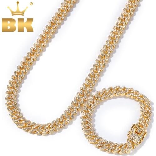 THE BLING KING NE+BA 12mm Mens S-Link Miami Cuban Necklace & Bracelet Full Iced Rhinestones Fashion Hiphop Jewelry Wholesale