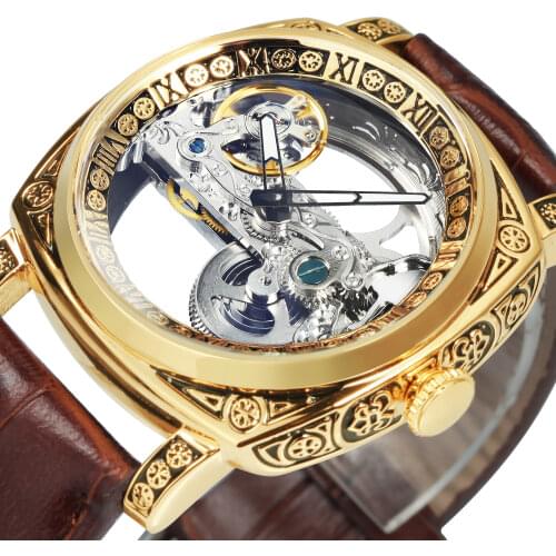 Royal Mens Watches Top Brand Luxury 2020 Automatic Golden Bridge Transparent Skeleton Male Wrist Watch Genuine Leather Strap