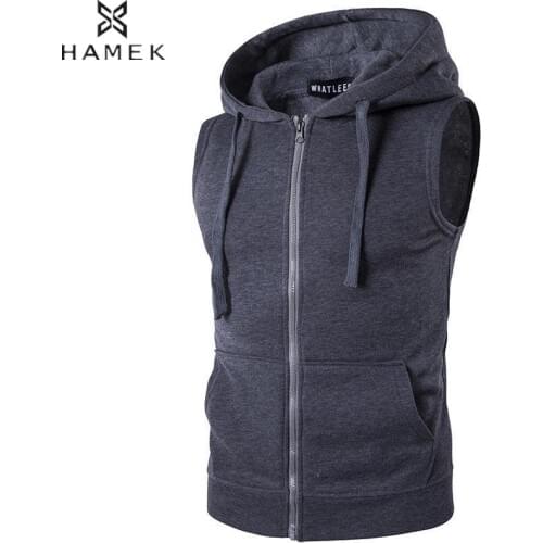 Mens With Pocket Zip Hooded Sport Running Vest Male Basketball Soccer Sleeveless Jackets Fitness Gym Workout Tops Yoga Jogging