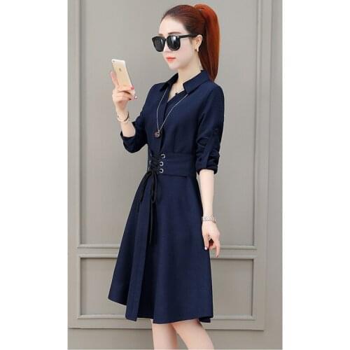 2019 spring autumn womens new fashion wild small fragrance v-neck temperament lace long windbreaker skirt A257