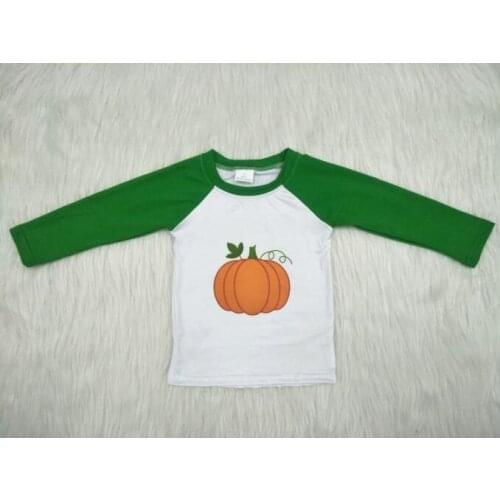 Wholesale/retail pumpkins baby girl&boys t shirts fall style green sleeve kids tops boutique unisex kids childrens clothing gxj