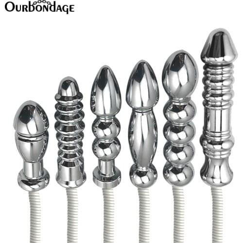 Ourbondage Aluminum Alloy 6 Size Electric Wand Type Anal Butt Plug With Remote Control For Men Women Adult Sex Toys