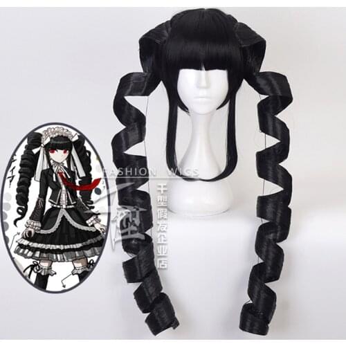 Anime Danganronpa Dangan Ronpa Celestia Ludenberg Cosplay Wig Ludenbeck Heat Resistant Synthetic Hair Black Roll Wigs + Wig Cap