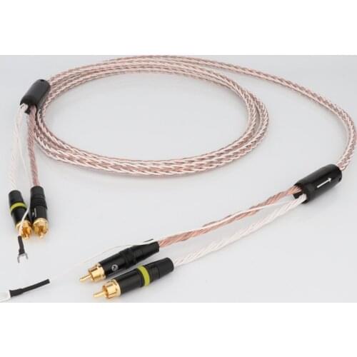 Preffair 8TC 7N OCC Pure Copper Phono Cable 2 RCA To 2 RCA Cable LP Audio Phono Tonearm Cable with Ground Wire Audio Cable
