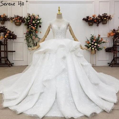 Serene Hill White Sexy Sleeveless Dubai High-end Wedding Dress 2020 Sparkle Sequined Beading Bridal Gown Custom Made CHX0173