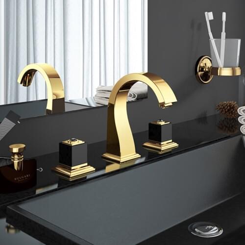 Basin Faucets Bathroom Sink Faucet Brass Golden Paint 3 Holes Double Handle Luxury Bathbasin Bathtub Taps Hot & Cold Mixer Water