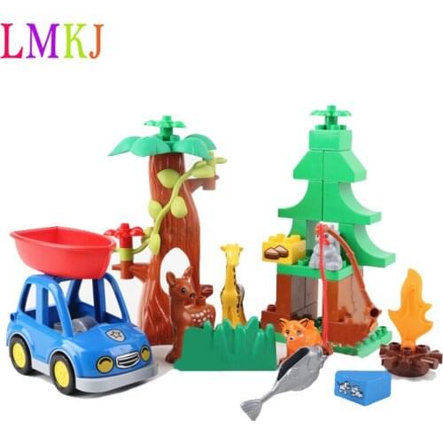 Big Size Building Blocks Accessories Forest Picnic Figures Animals Car Kids Gift Compatible With Duploed Diy Toys For Children