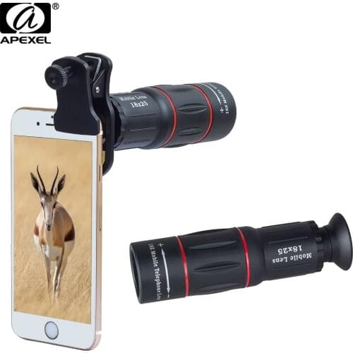 APEXEL Universal Mobile Phone Lens 18X HD Monocular Telescope phone Camera Lens for iphone 7 8 travelling concerts sports event