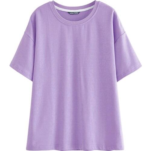 2021 New Womens Summer Oversize O Neck Short Sleeve Pure Color Fashion All Match Ladies Casual SweaterShirt